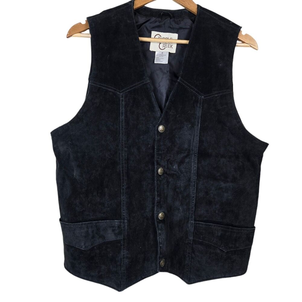 Cripple Creek Men's Black Suede Leather Lined Western Cowboy Button Vest Sz M